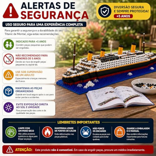 Kit Blocos de Construção Titanic 56cm | Com Base Oceano