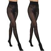MANZI 2 Pairs Women's Shiny Sheer Tights High Waist Silk Comfort Stockings Oil Shimmery Nylons Pantyhose