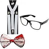 Enimay Suspender Bowtie Wayfarer Clear Glasses Nerd Costume Halloween