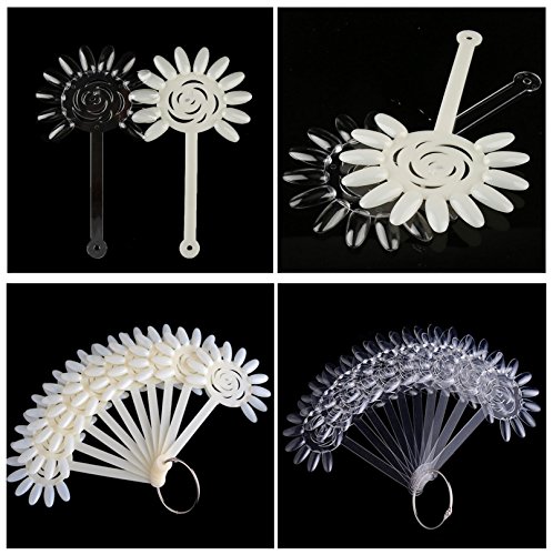 XICHEN 240 Tips Nail Swatch Sticks 120 Pcs Transparent color +120 Pcs White Round sun flower Nail Art Tips Sticks Display Polish Board Display Practice Sticks Tool Binder Ring Holder