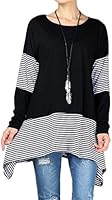 Mordenmiss Women's Stripes Asymmetry Tunic Swing Flowy Plain T-Shirt Top S Blue