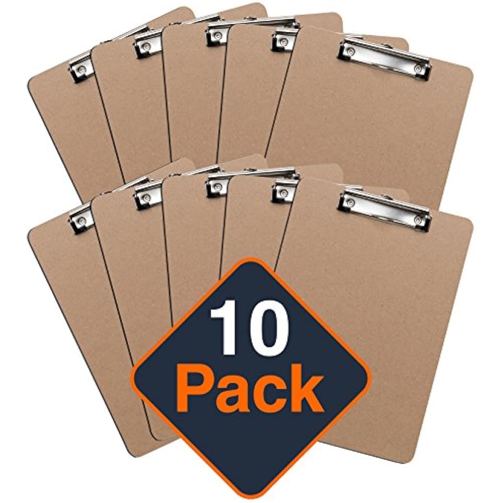 Clipboards (Set Of 10) ECO Friendly Hardboard Clipboard, Low Profile
