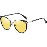 DUCO Cat Eye Polarized Night Vision Glasses for Women, Yellow Tinted Glasses for Night Driving 1222Y