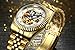Topwatch Sangdo Men Elegant Skeleton White Dial 18k Gold Stainless Steel Band Automatic Mechanical Watch