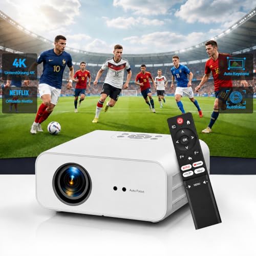 Projector 4K Officially Licensed App: 1300 ANSI Auto Focus & 6D Keystone Correction Smart Projector Home Cinema ZOOMCAT 1080P Full HD WiFi6 Bluetooth 5.3 Outdoor Projector, Compatible with Netflix