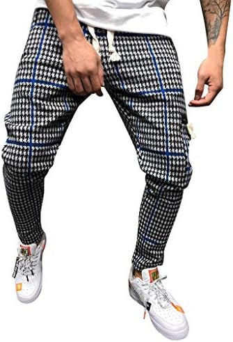 Mens Pants,2019 New Classic Drawstring Plaid Stripe Print Elastic Waist with Pocket
