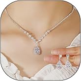 ZZ ZINFANDEL 2 Pieces Women Wedding Jewelry Set for Brides Rhinestone Crystal Statement Choker Necklace Dainty Teardrop Dangle Earrings Set for Party Prom