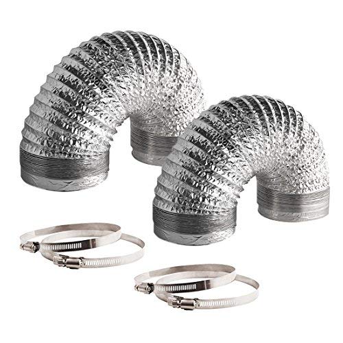 VIVOSUN 2-Pack 4 Inch 8 Feet Non-Insulated Flex Air Aluminum Ducting for HVAC Ventilation, 4 Clamps Included