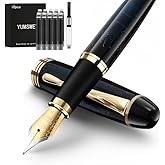 YUMSWETP Luxury Fountain Pen Set - Fine Nib -Includes Ink Converter & 10 Black 2.6mm Ink Cartridges Smooth Writing-Nice Black & Blue Metal fountain Pen - Gift Case
