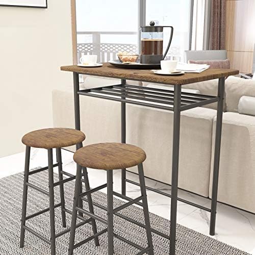 Weehom 3 Pieces Bar Table Set Modern Pub Table And Chairs Dining Set Kitchen Counter Height Dining Table Set With 2 Bar Stools Built In Storage Layer Easy Assemble Brown Buy Online