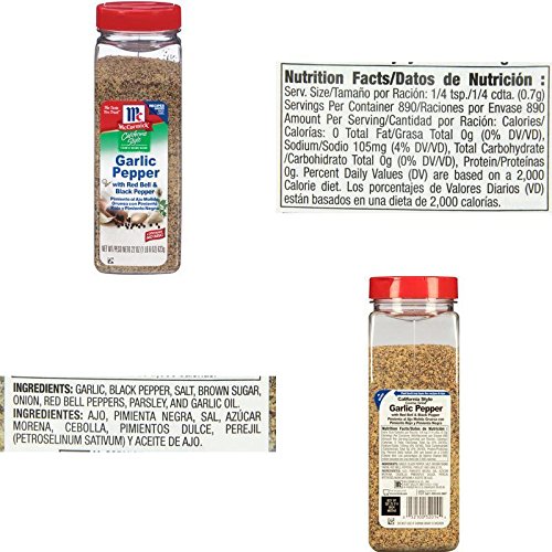 MCCORMICK CALIFORNIA STYLE GARLIC PEPPER, KOSHER CERTIFIED BY OU 22 OZ WITH SHAKER MADE IN USA