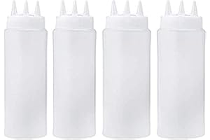 Kangkang Bottle, 4Pcs 12/16OZ Plastic Squeeze Bottles with 3-Hole Top, Food Grade PE, Reusable, Lightweight, Transparent, Ideal for Condiments, Camping, Salad Dressing, Oil, Soy Sauce