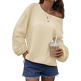 Bellcoco Womens Off the Shoulder Sweatshirt Long Sleeve Loose Pullover Tops Oversized Sweatshirts Trendy Spring Outfits