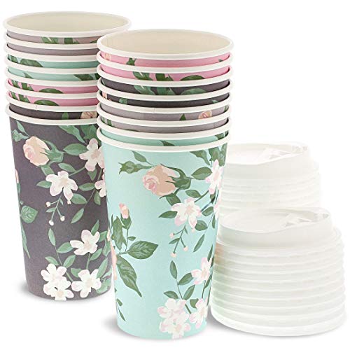 Juvale 48 Pack Vintage Floral Paper Insulated Coffee Cups with Lids, 4 Designs, 16 Ounces Home