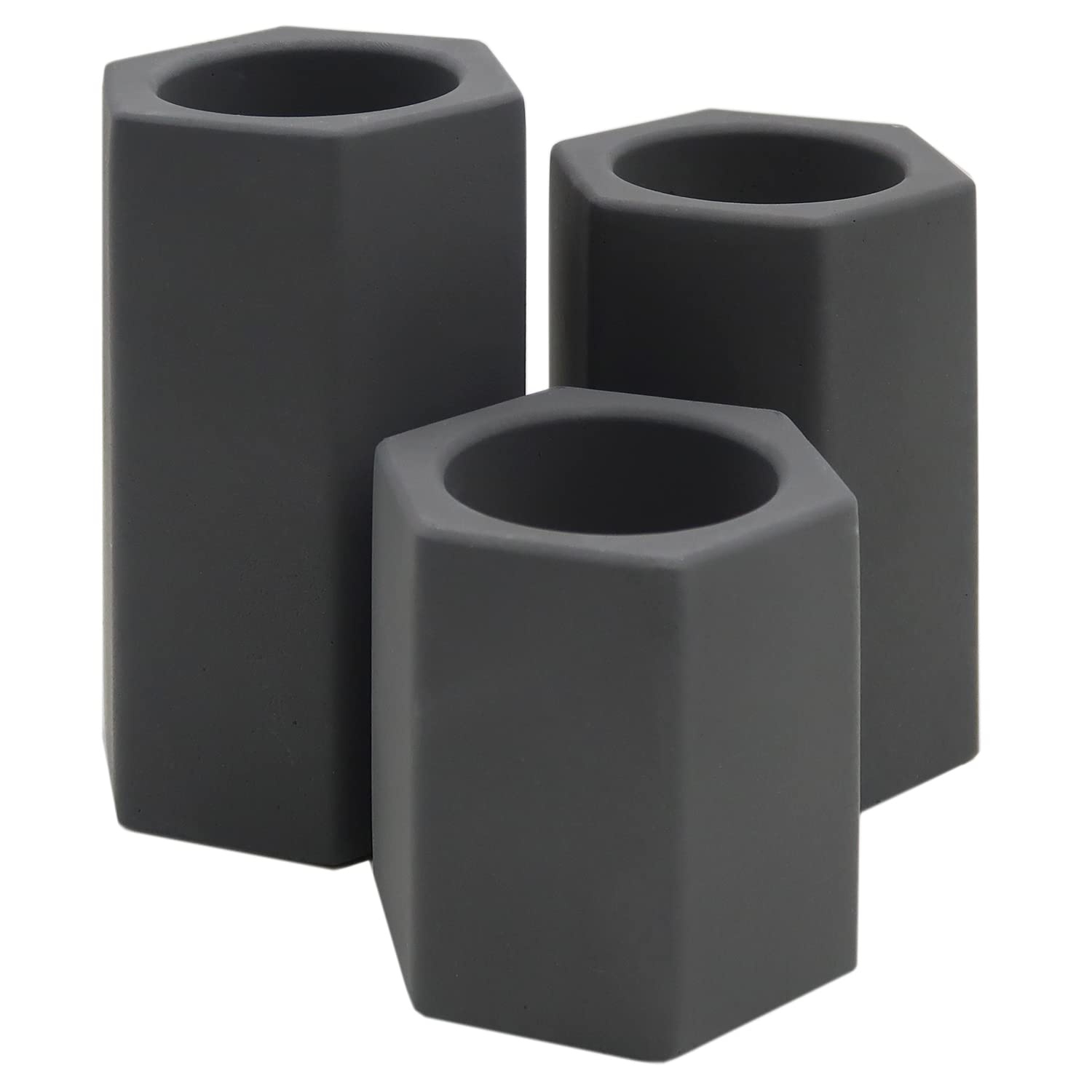 Dekovita Set of 3 Tea Light Holders Ø6x6/8,5/10cm - Candle Holder in Concrete Look - Table Centerpieces Decor - Stone Candleholder Dark Grey