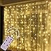 300 LED Twinkle Window Curtain Star Lights with 8 Modes Remote, Warm White Decorative Twinkly Fairy Icicle Hanging String Lights for Bed Canopy Bedroom Room Wall Wedding Christmas Decoration