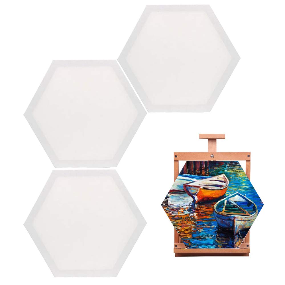 3 Pieces Art Stretched Canvas, 30 cm/11.8 inch Art Painting Frame, Painting Canvas Panel Boards, for Painting Lovers, Children’s Gifts, Painting Exercises (Hexagon)