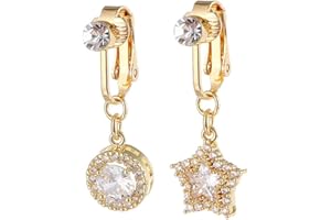 Niaspi 2Pcs CZ Round Star Fake Belly Button Rings for Women Surgical Steel Clip On Non-Piercing Fake Navel Rings Sparkling Crystal Fake Belly Jewelry