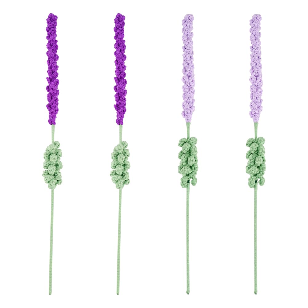 FINGERINSPIRE 4pcs Crochet Knitted Lavender Flower 40.2cm Lilac & Dark Violet Knitted Artificial Lavender for Independence Day Graduation Ceremony Girl Gift Wedding Bouquet Flowers