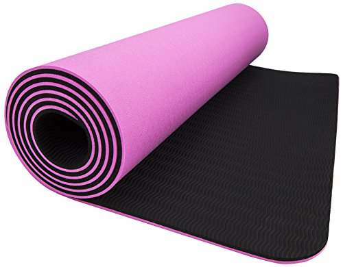 Wacces TPE Exercise Fitness Yoga Gym Training Premium Mat Dual Reversible Non-Slip, Pink/Black, 6mm, 24" L x 5" H x 5" W