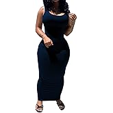 PINSV Women's Sexy Bodycon Tank Dress Basic Sleeveless Long Maxi Dresses Party Club Beach Sundresses
