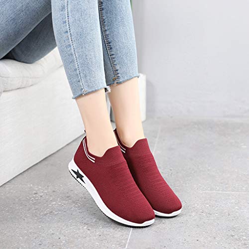 Women's Fashion Sneakers Breathable Sport Shoes Casual Slip On Mesh Breathable Shoes Sport Running Shoes Red