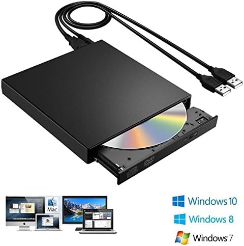 External CD DVD Drive, USB 2.0 Slim Portable CD-RW Drive DVD-RW Burner Writer Player for Laptop Notebook PC Desktop Computer Windows XP / 2003 / Wind8 / Vita / 7 , Linux, Mac 10 OS system, Black