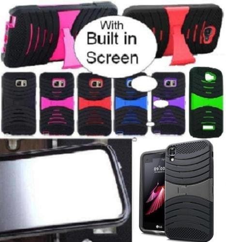 NP ARMOR Case with BUILT-IN SCREEN PROTECTOR Faceplate Phone Cover For LG X Power / K450 K210 K6 K6P LS755 US610 (uBLACK/PINK)