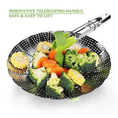 Vegetable Steamer Basket Stainless Steel Food Steamer Veggie Steamer Insert with Extendable Handle, Cooking Steamer Expandable to Fit Various Size Pot (7" to 11")