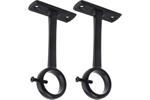 HOJLKLD Ceiling-Mount Curtain Rod Brackets, Heavy Duty Ceiling and Wall Curtain Rod Holder for 1 Inch Drape Pole (Black (Set of 2))