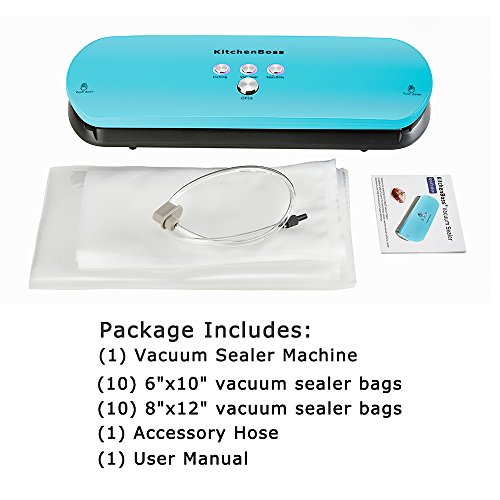 Vacuum Sealer Machine KitchenBoss for Dry & Moist Foods Preservation Automatic Vacuum Sealing System, Intelligent LED Indicator Lights, Manual Inching Function with Starter Kit (Color: Blue)