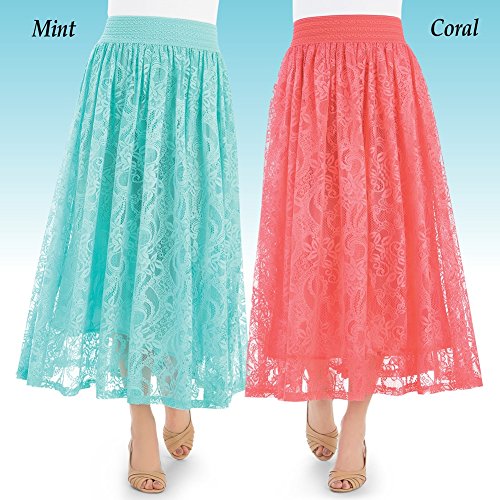 Collections Women's Floral Lace A-line Skirt Misses Coral Large, Coral, Large - Thumbnail 2