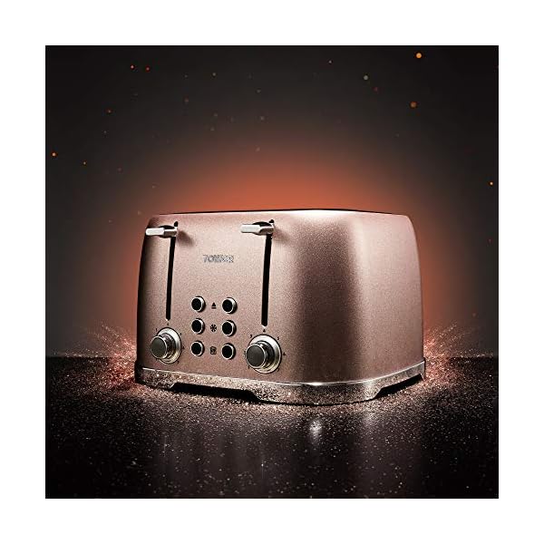 Tower-T20030BP-4-Slice-Toaster-with-7-Variable-Browning-Control-Defrost-Reheat-and-Cancel-Settings-Centering-Function-Removable-Crumb-Tray-1600-W-Blush-Pink-Glitz-Sparkle Tower T20030BP Glitz Sparkle 4 Slice Toaster, 1600W, Pink Sparkle