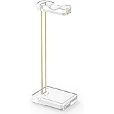 GEEKRIA Acrylic Headphones Stand, Headset Holder for Office Accessories, Clear Acrylic with Gold-Tone Hardware, Gaming Headset Stand, Universal Headphone Holder for Desktop Display (Clear)