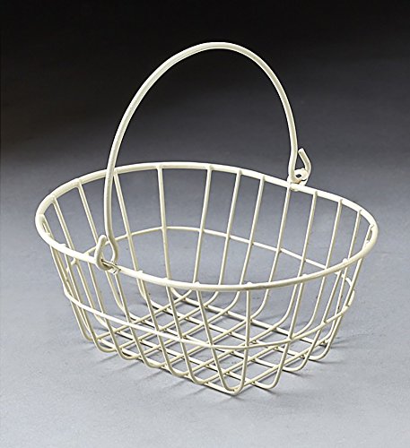 Mini White wire metal oval basket with drop handle, 5.5