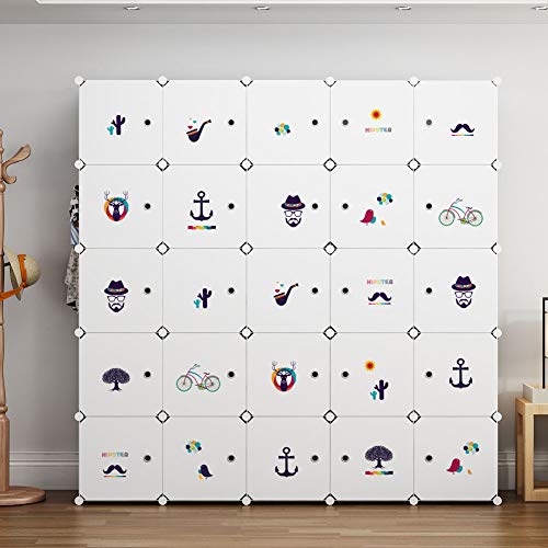 GEORGE&DANIS Portable Wardrobe Plastic Modular Closet Organization Customizable Cube Storage Organizer Bedroom Armoire Dresser, White, 5 Hangers & 10 Cubes - Thumbnail 2