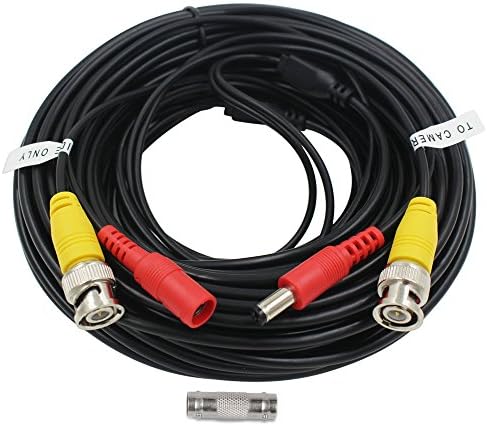 AimHD 60 Feet BNC Cables CCTV Camera Video/Power Extension Siamese Cords Pre-made All In One BNC/DC Connectors For HD 720P 1080P DVR Surveillance Recording System-Black