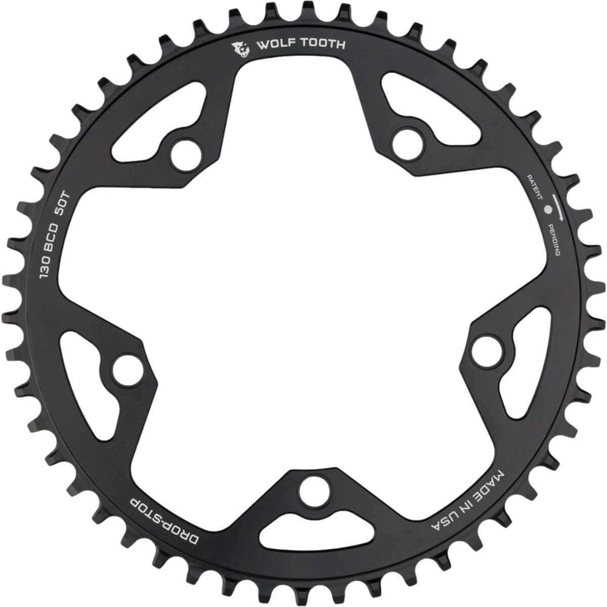 Wolf Tooth | 110 BCD Cyclocross Chainring Flat Top 44t | Black | Lightweight Alloy Chainring Dropstop Technology