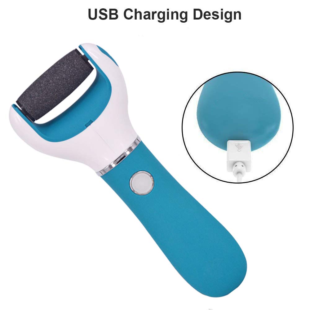 BOMPOW Foot Scrubber Electric Callus Remover Rechargeable Foot File Hard Skin Remover Pedicure Tools Electronic Callus kit for Cracked Heels and Dead Skin with 2 Roller Heads, Blue : Beauty