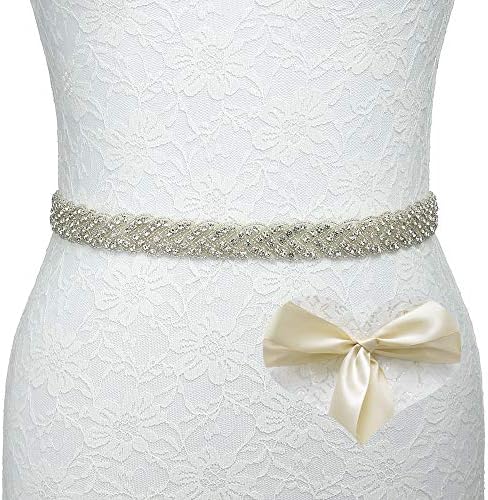 KunLai Champagne Rhinestone Sash Bridesmaid Sash Belt Wedding Dress Rhinestone Belt