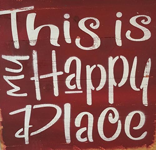 Rustic Sign "This is My Happy Place" Wood Barn-Look in Primitive Distressed finish, Made in USA (Red)