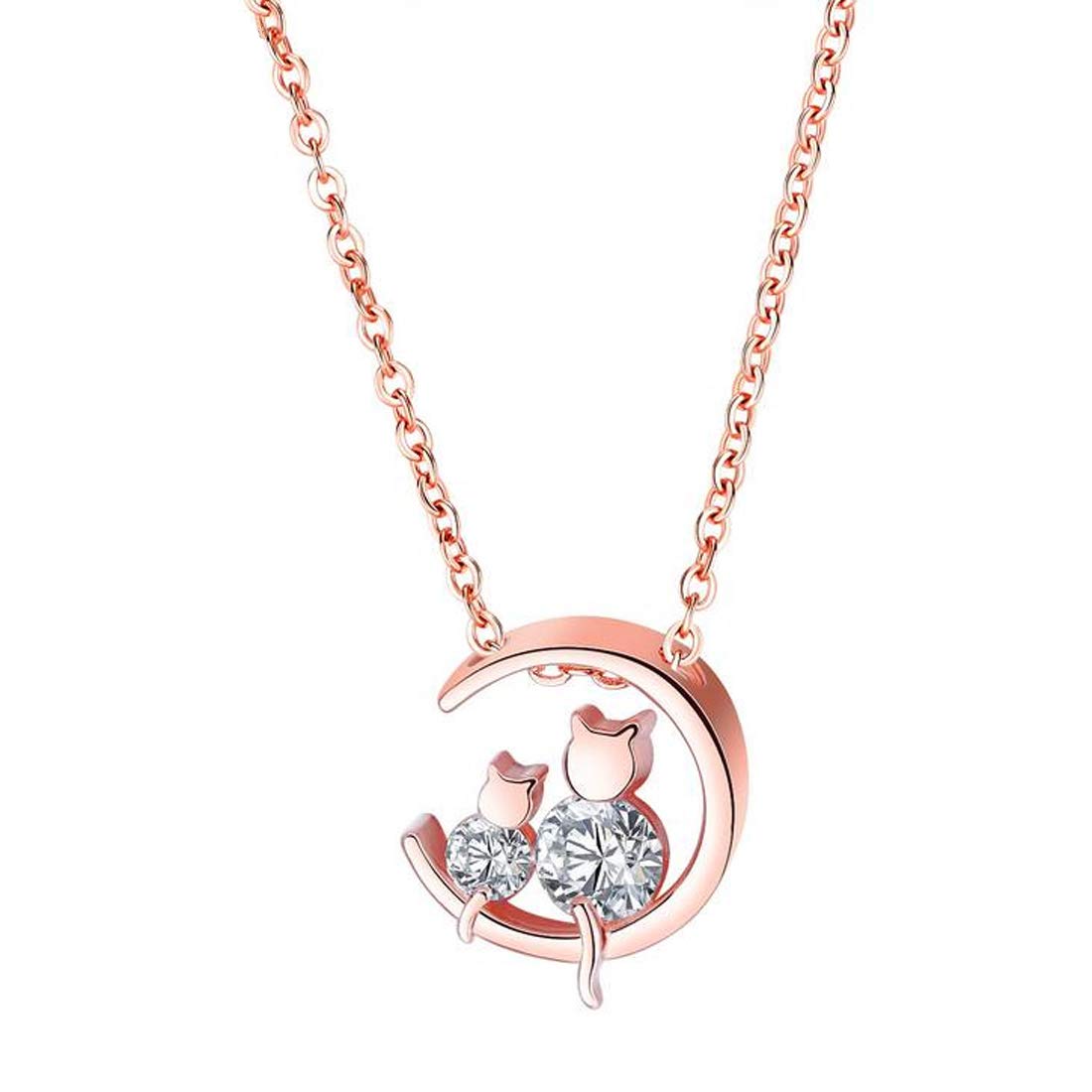 Caimeytie Women's cat Pendant Necklace with Crystals Girls Presents Valentines Gifts for Your Love