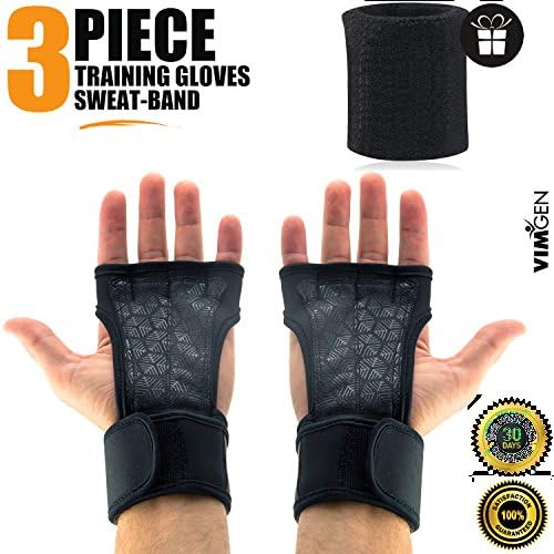 VIMGEN SPORTS WeightLifting Gloves with Silicone Padding Grip &amp; Wrist Strap Support - Workout Gloves for Gym Exercise - Anti-sweat Technology - for Men &amp; Women - Free Terry Sweat Band &amp; CrossFit eBook