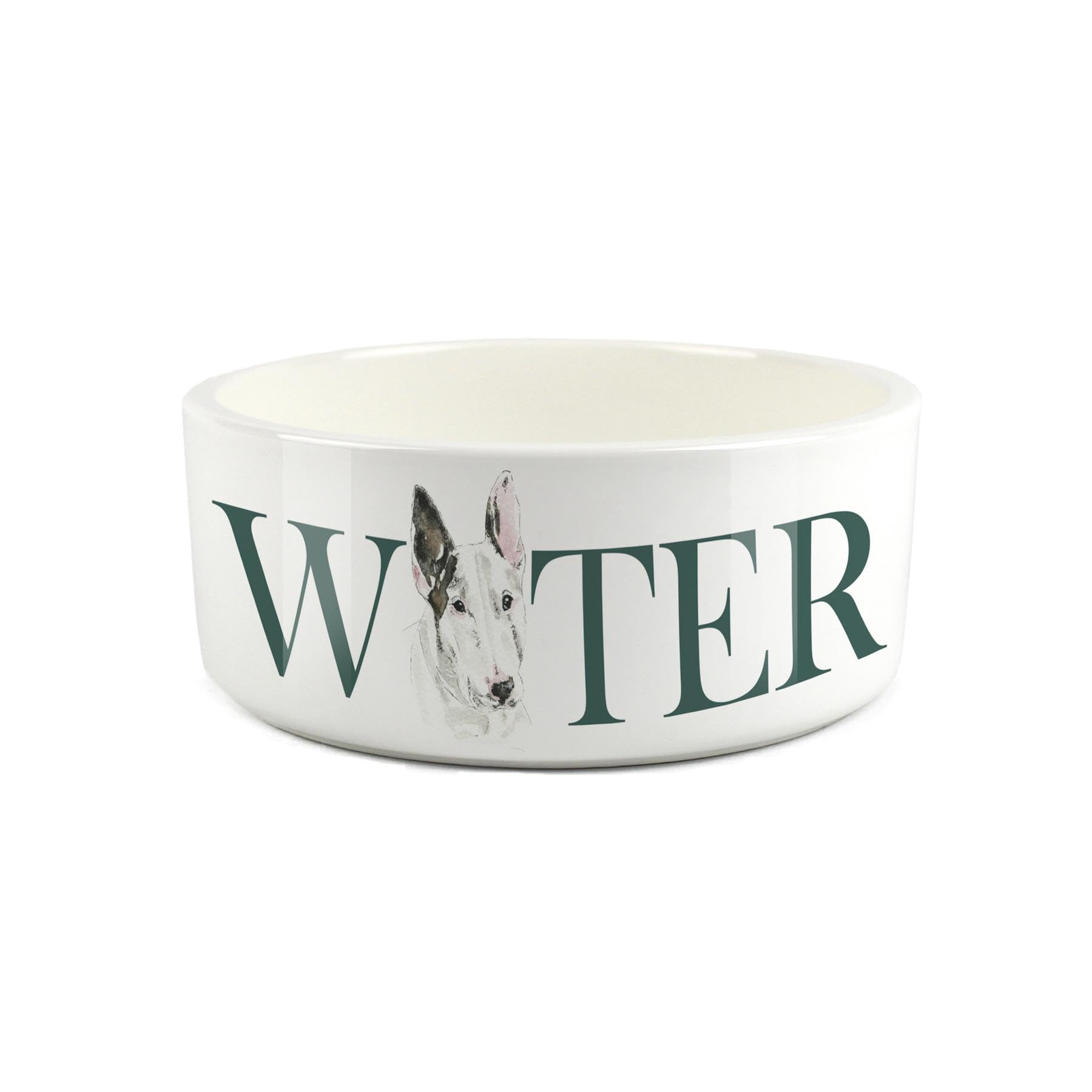 Bull Terrier Pet Bowl - Painted Dog Portrait by Rhianon Chauncey - Large Ceramic Dog Water Bowl/Dish Gift for Dogs