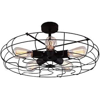 BAYCHEER HL371436 Industrial Vintage style 110V Semi Flush Mount Ceiling Light Metal Hanging Fixture lighting with 5 Lights use E26 Bulb, Black