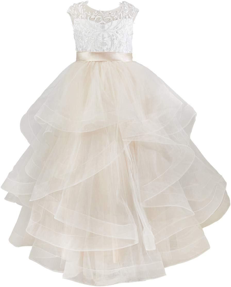 Miama Lace Tulle Keyhole Back Wedding Flower Girl Dress Junior Bridesmaid Dress