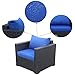 3-Piece Patio Wicker Conversation Furniture Set,Outdoor PE Rattan Single Chair Armchair Sofa and Side Table Furniture, Black/Royal Blue Cushion