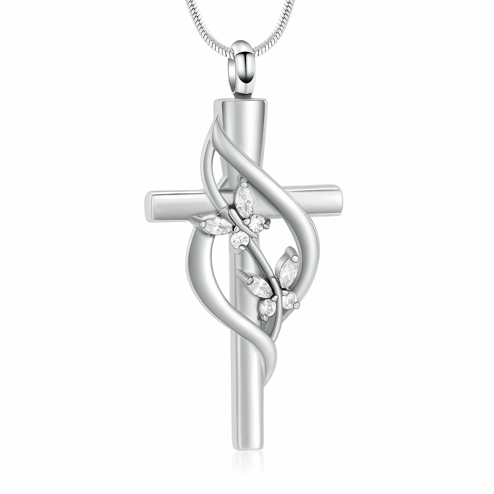Minicremation Cremation Jewelry for Ashes - Cross Urn Necklace for Women Men Double Cross Religious Memorial Urn Locket for Loved One Ashes Funeral Keepsake Pendant, Stailess steel, not