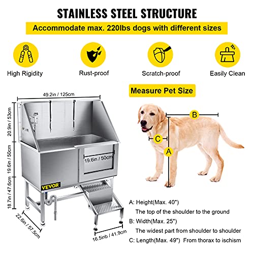 VEVOR 50 Inch Dog Grooming Tub Professional Stainless Steel Pet Dog