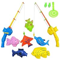 NiGHT LiONS TECH 9 Pcs Bath Toys Set Summer Beach Toy Magnetic Fishing Toys Waterproof Floating Fish Play Sets - Learning Education Toy Set for Kids